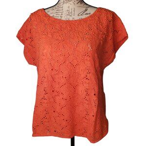 Maeve by Anthropologie Top Size 8 Karine Orange Floral Embroidered Beaded Lace